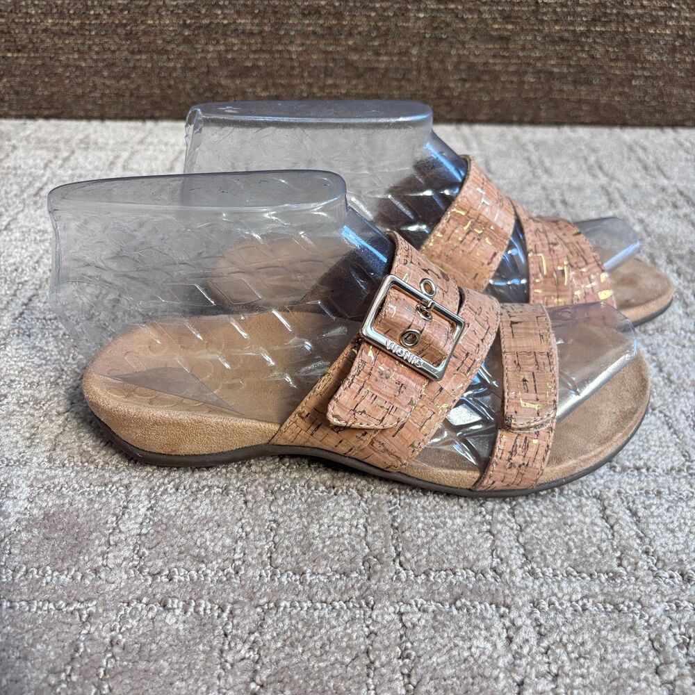 Vionic Skylar Sandal Women's 5 Cork Adjustable Slide Orthotic Comfort Vacation